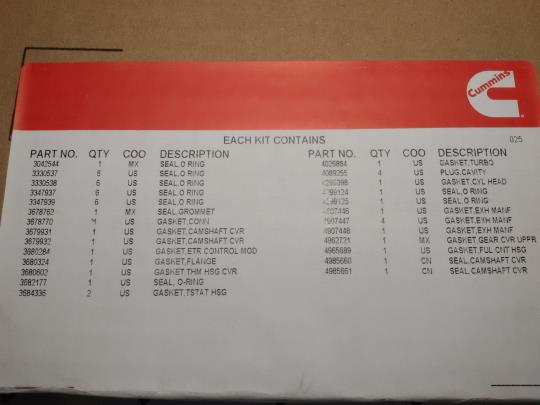 Комплект прокладок верхній Cummins ISX, QSX15 4352144, 4955595, 4025300